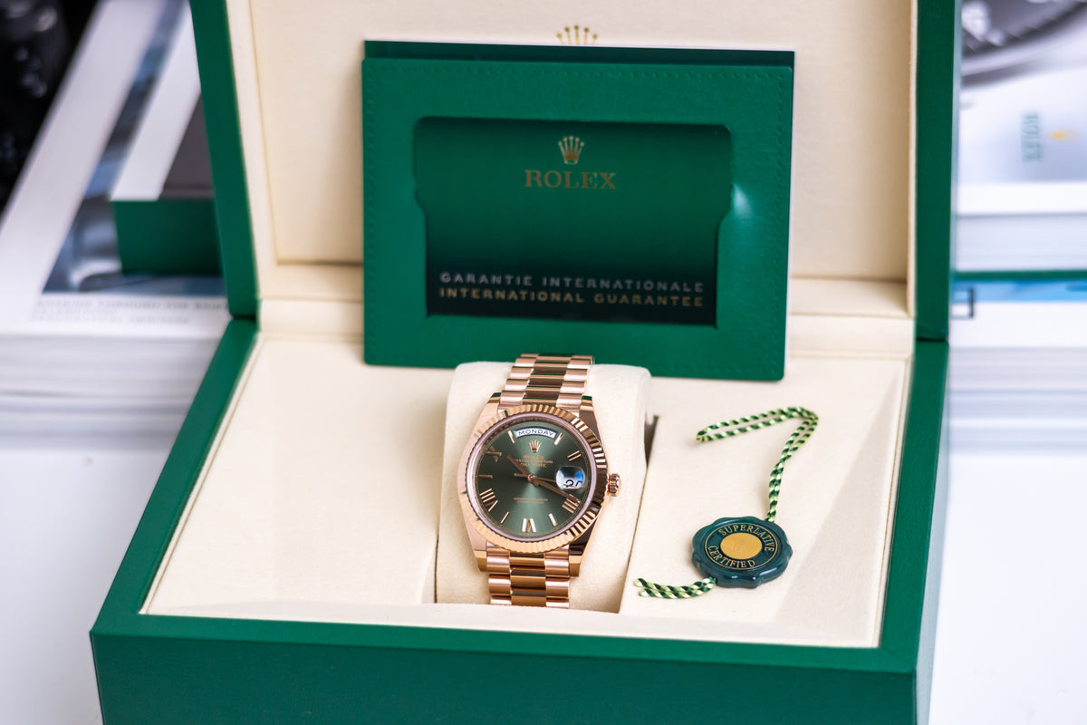 Rolex Day Date 40mm Rose Gold Olive Reference 228235