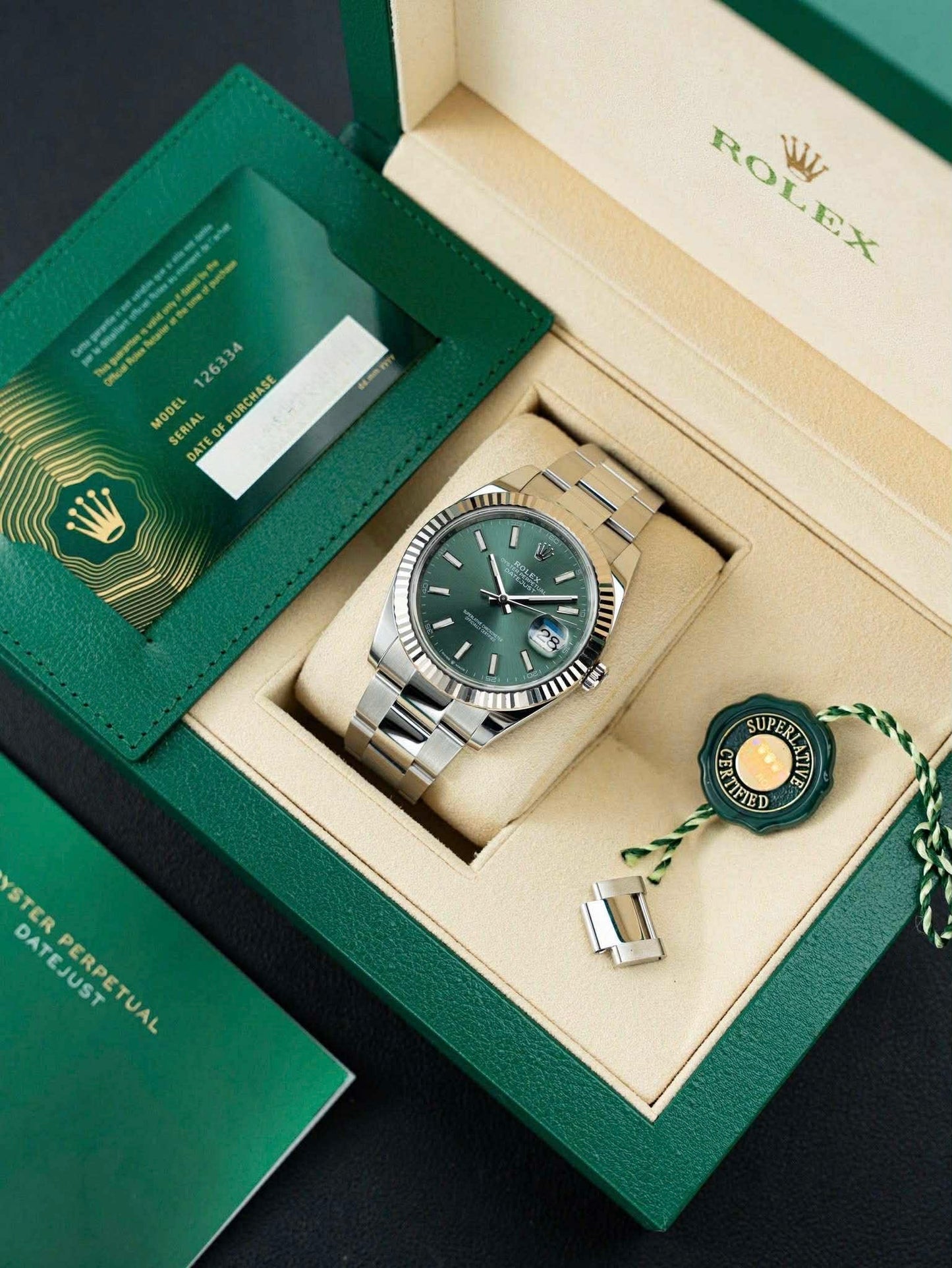 Rolex Datejust 41mm Mint Green Fluted Jubilee Reference 126334