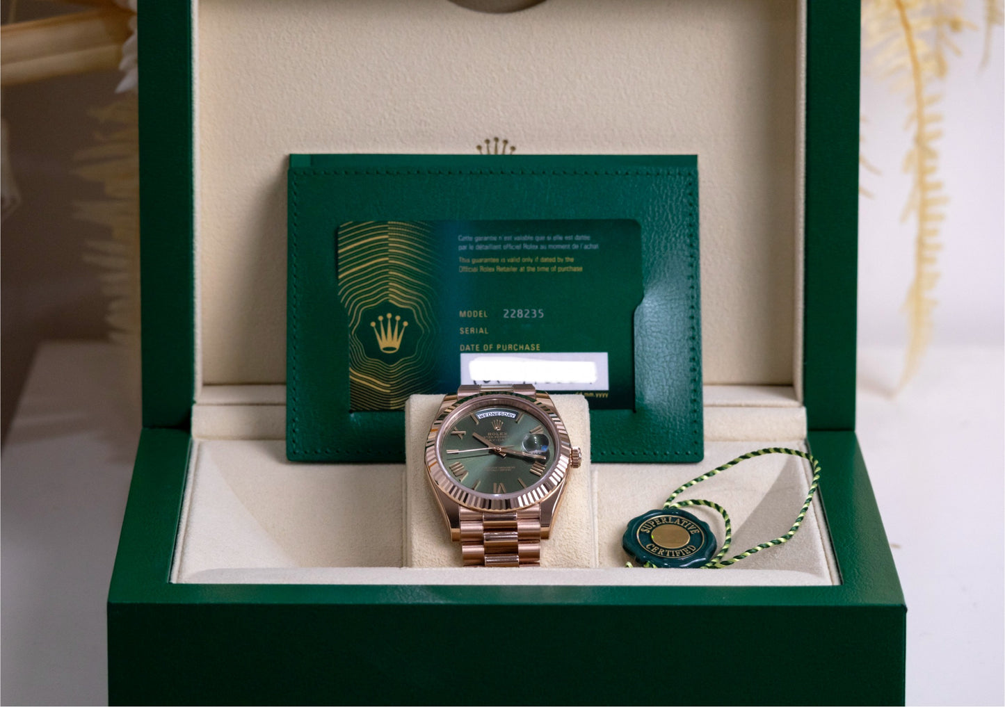 2024 Rolex Day Date 40mm Everose Gold Olive dial Reference 228235