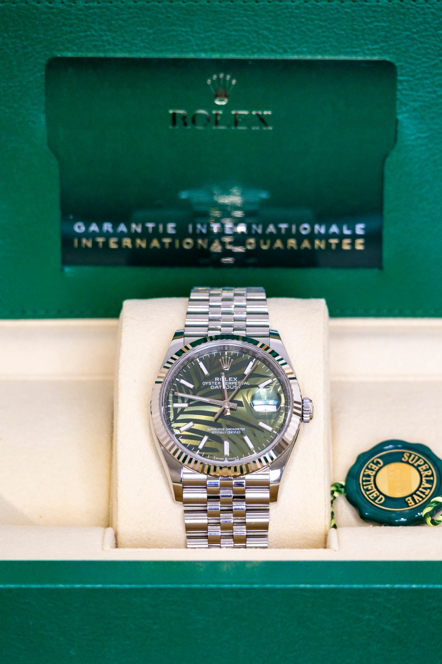 Rolex Datejust 36mm Discontinued Green Palm Motif dial Reference 126234