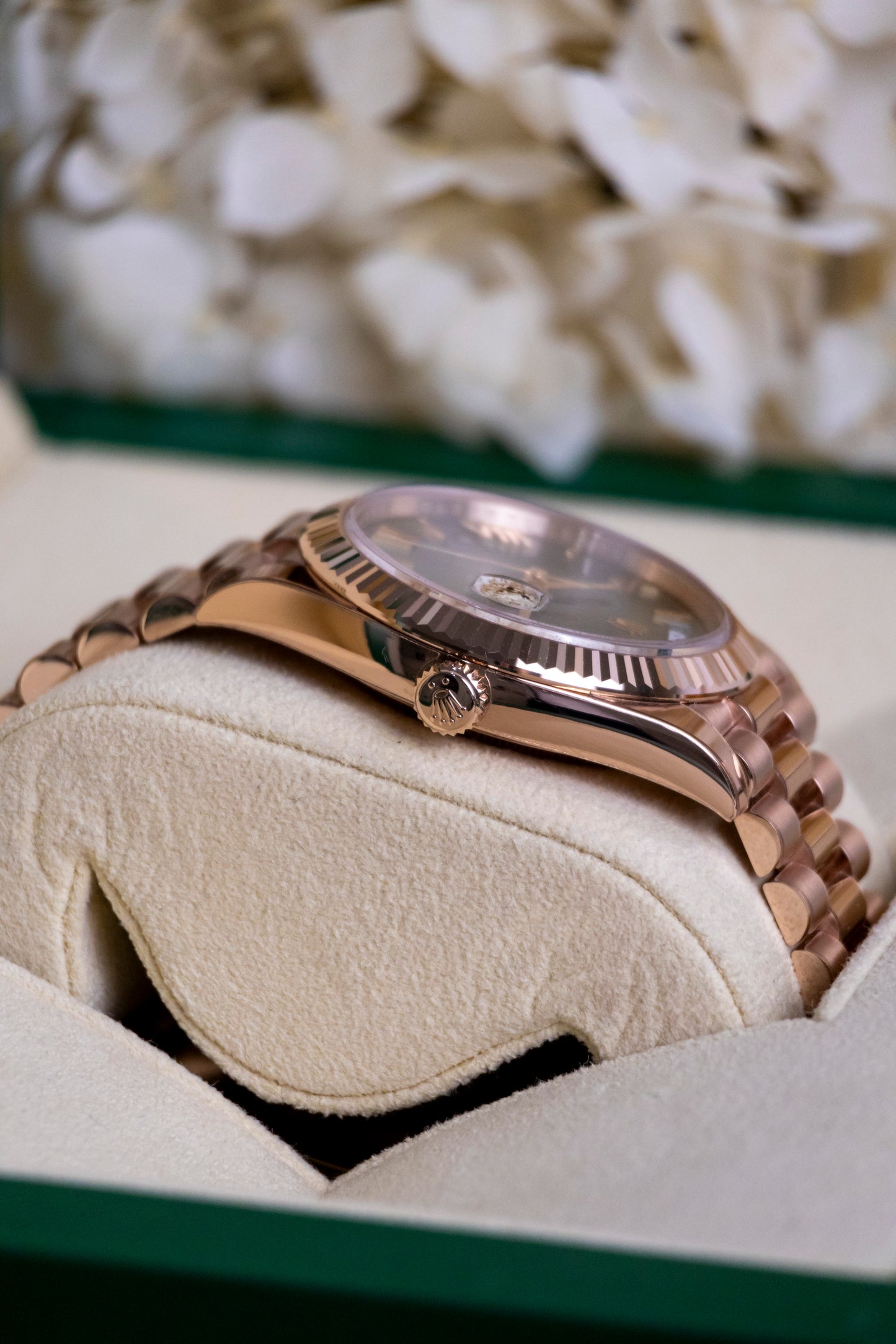 2024 Rolex Day Date 40mm Everose Gold Olive dial Reference 228235