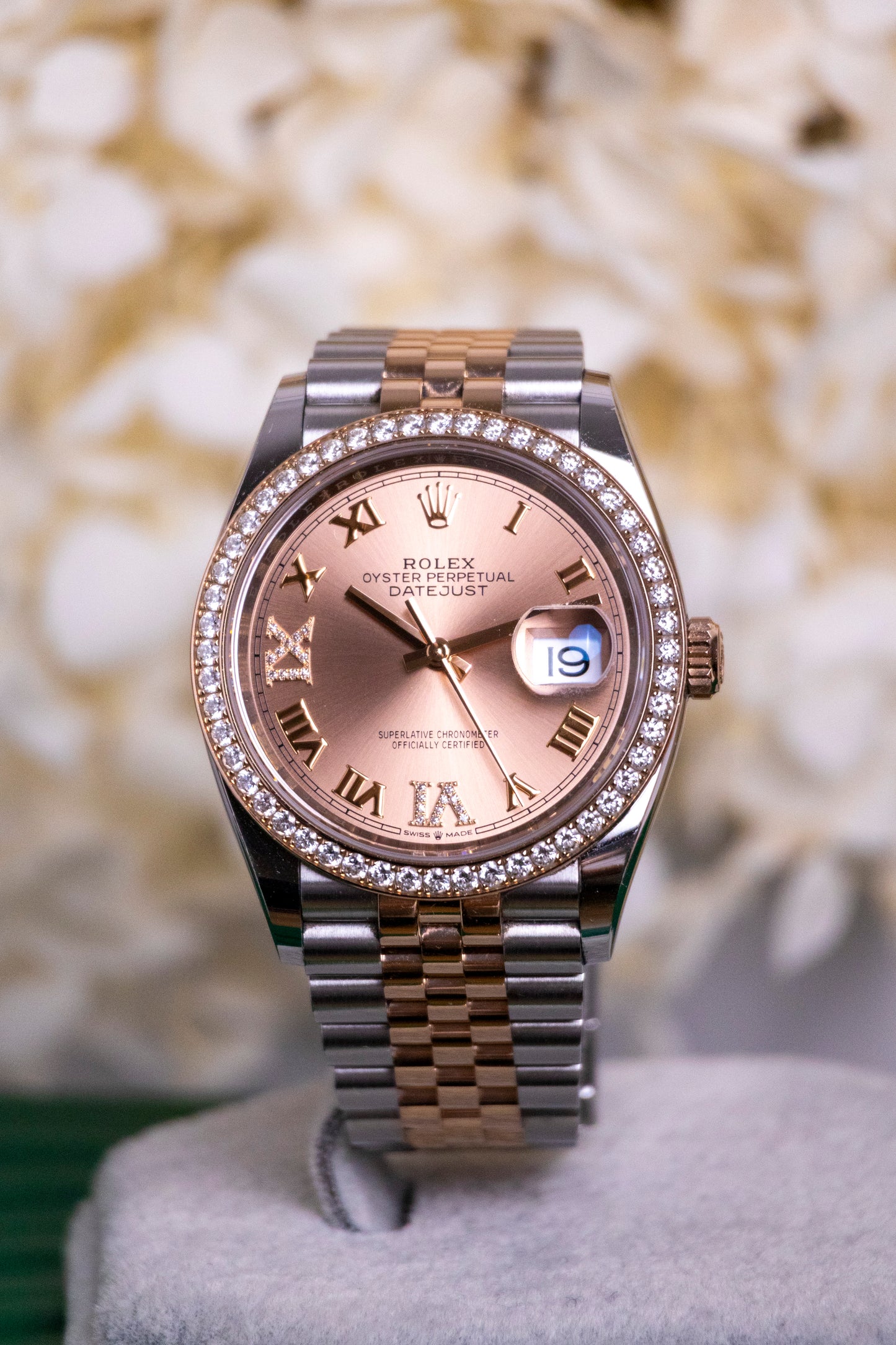 2021 Rolex Datejust 36mm Two tones RG Diamond Bezel Rosé dial with Diamond Reference 126281RBR