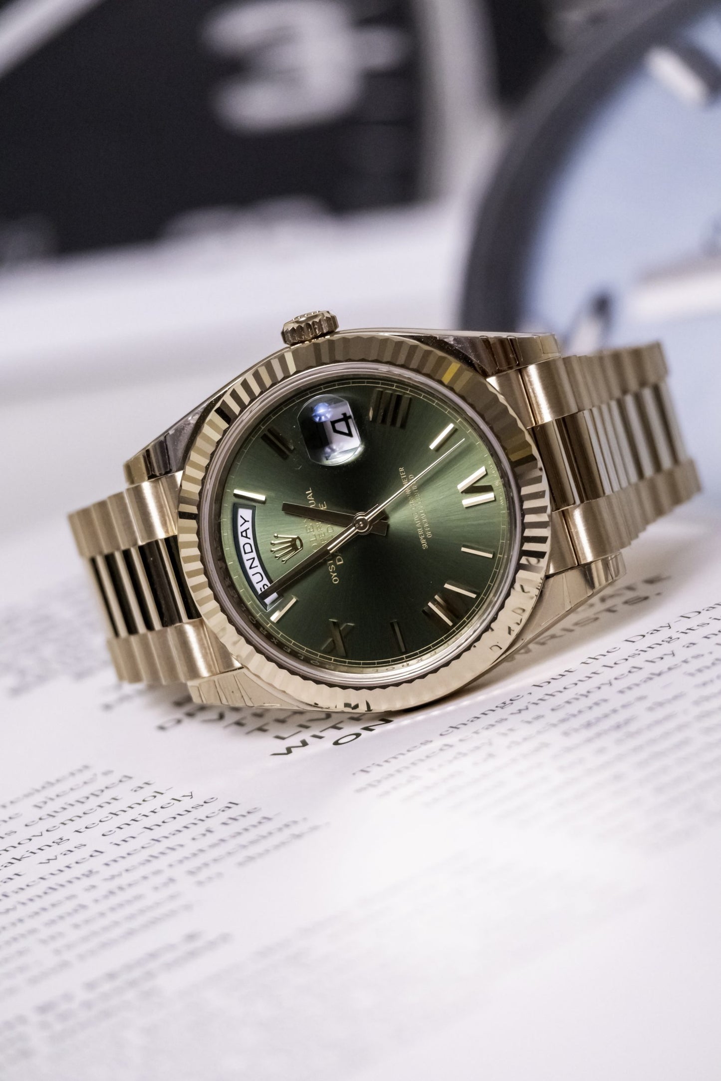 Rolex Day Date 40mm Rose Gold Olive Dial Reference 228235
