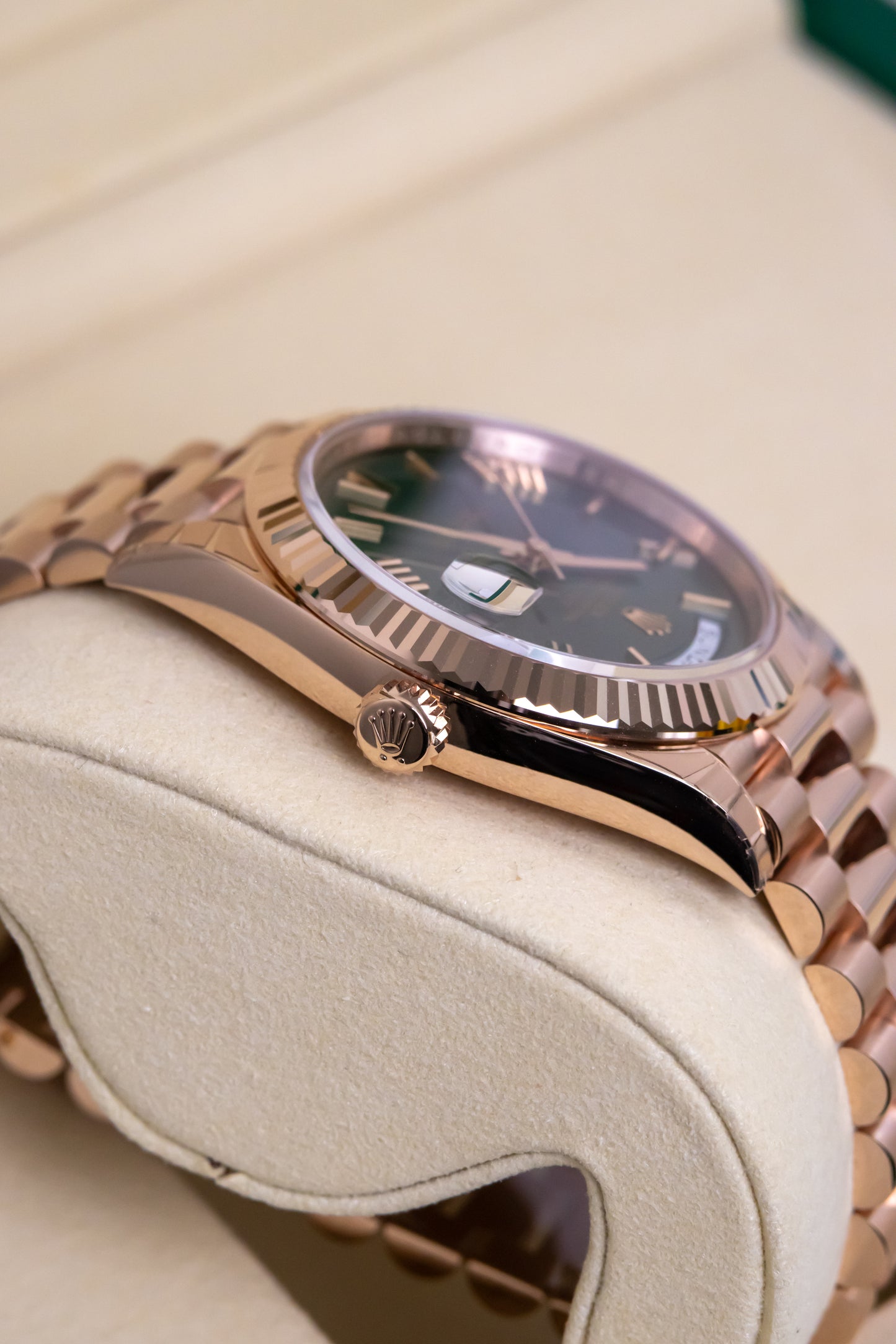 Rolex Day Date 40mm Rose Gold Olive Reference 228235