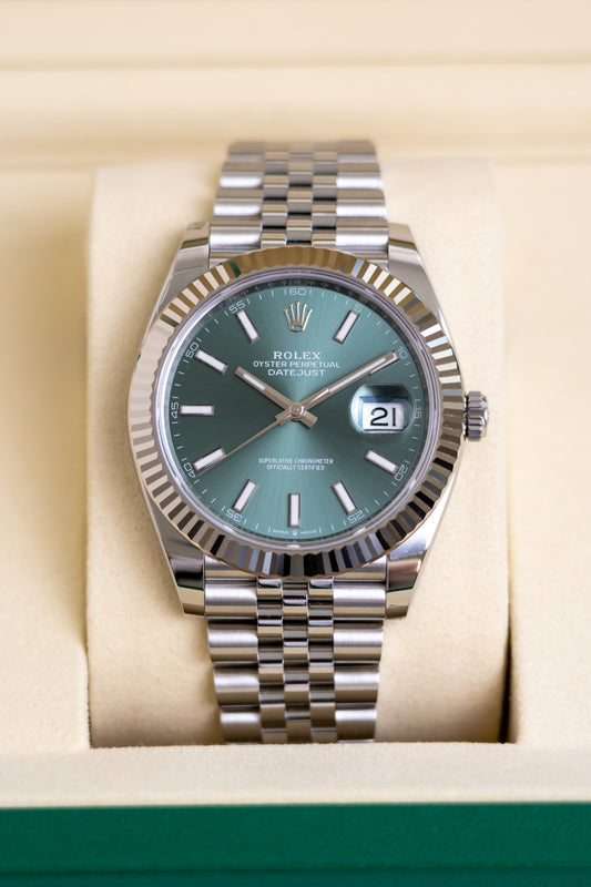 Rolex Datejust 41mm Mint Green Fluted Jubilee Reference 126334