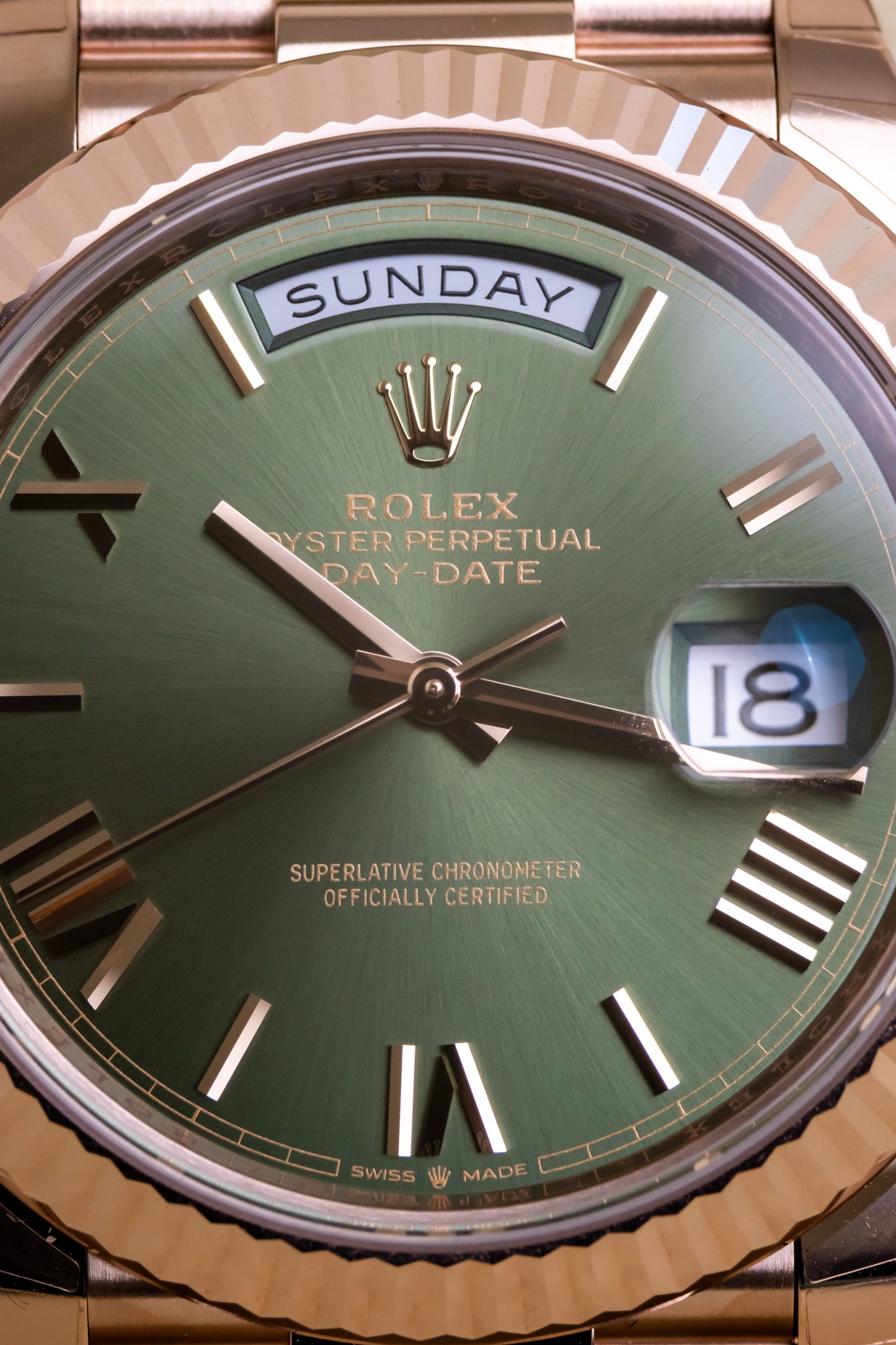 Rolex Day Date 40mm Rose Gold Olive Reference 228235