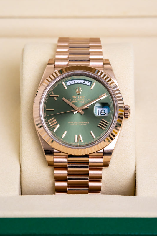 Rolex Day Date 40mm Rose Gold Olive Reference 228235