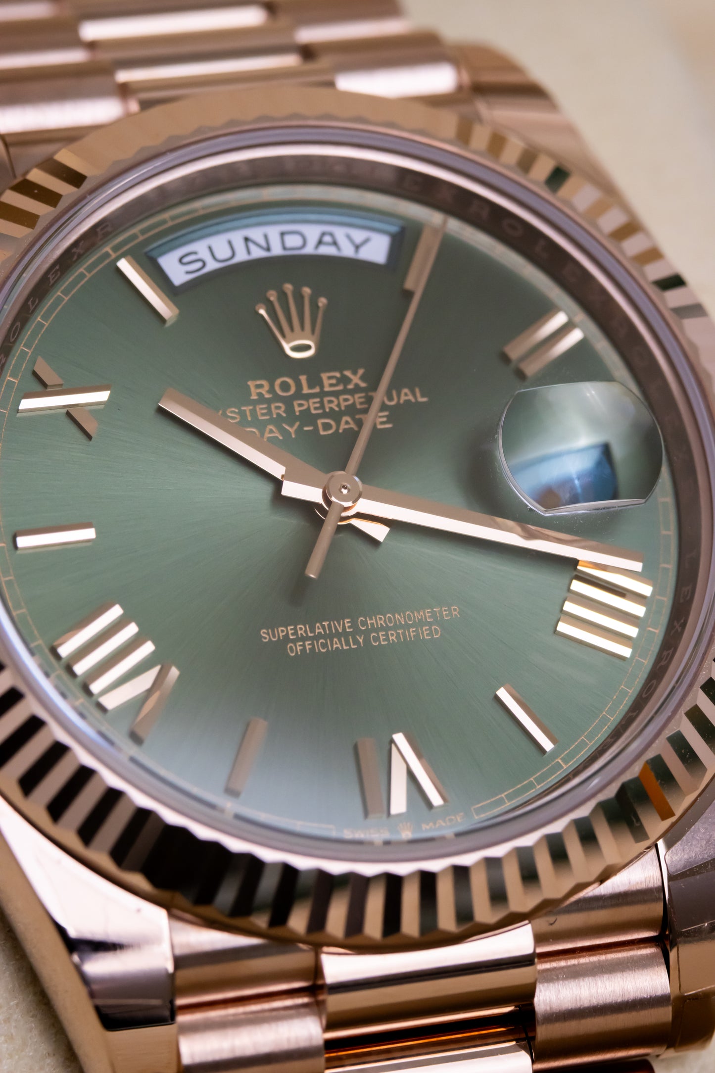Rolex Day Date 40mm Rose Gold Olive Reference 228235