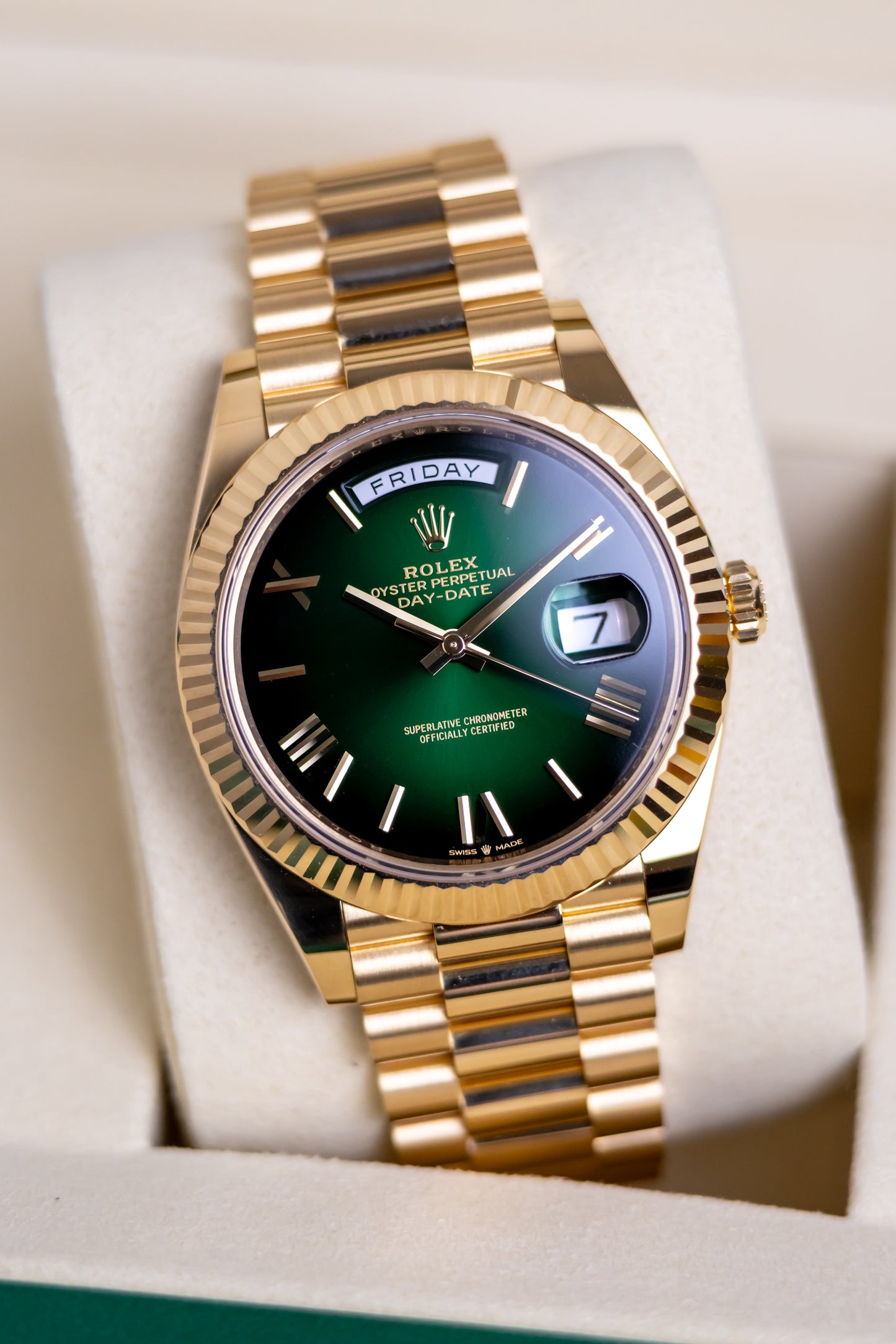 Rolex Day Date YG Ombre Green 40mm Reference 228238