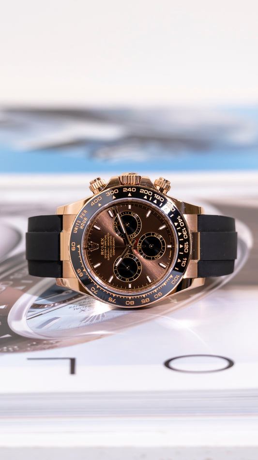 Rolex Daytona Rose Gold Oysterflex Chocolate Dial Reference 126515LN