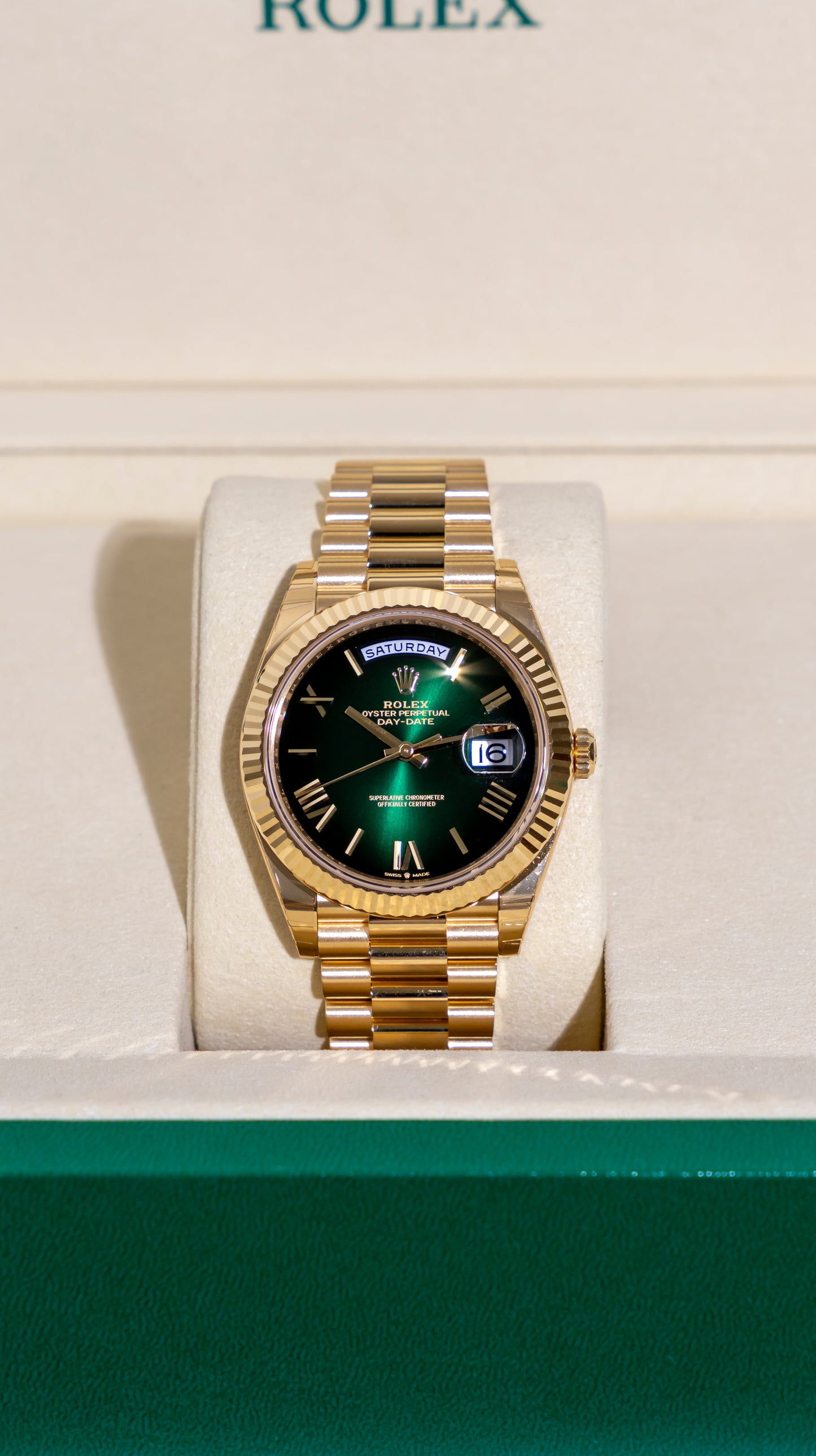 Rolex Day Date Yellow Gold Ombre Green 40mm Reference 228238