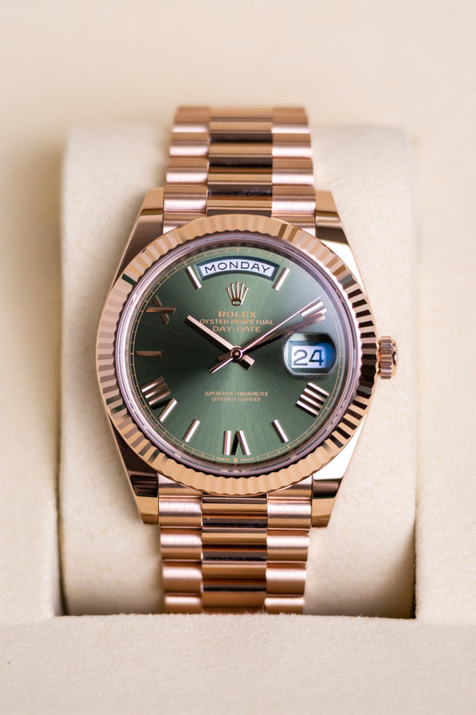 Rolex Day Date 40mm Rose Gold Olive Reference 228235