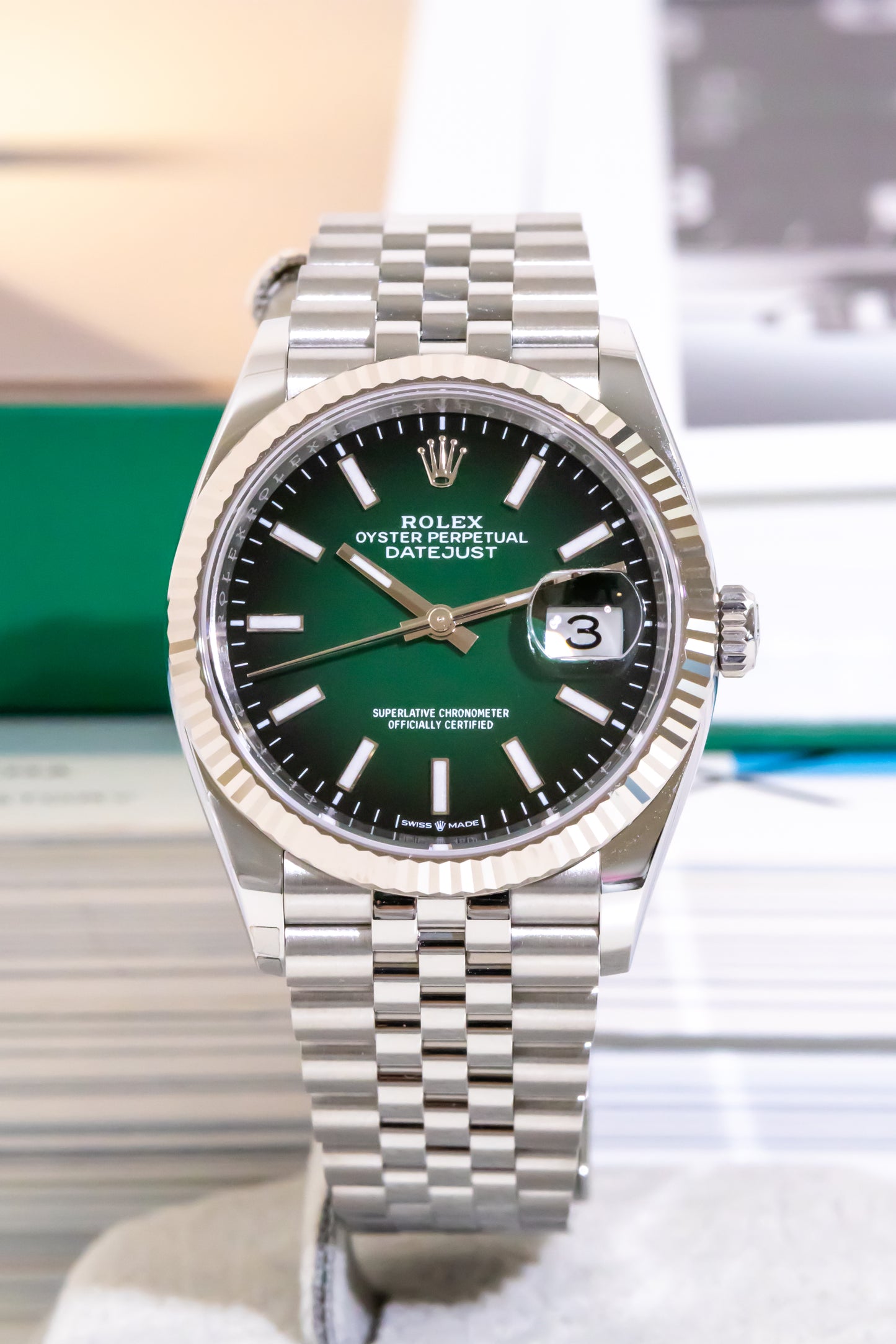 Rolex Datejust 36mm Ombre Green Fluted Jubilee Reference 126234
