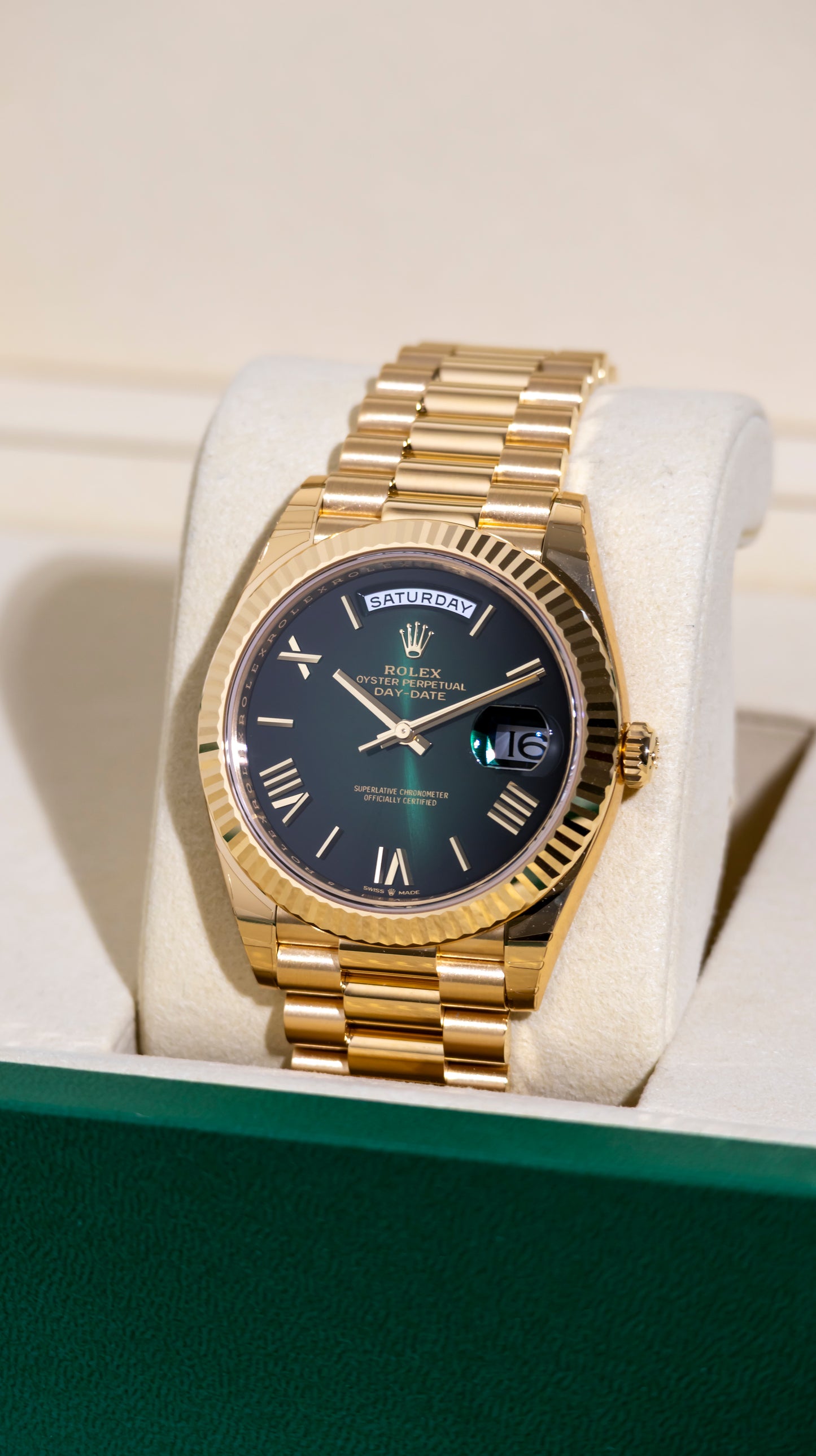 Rolex Day Date Yellow Gold Ombre Green 40mm Reference 228238