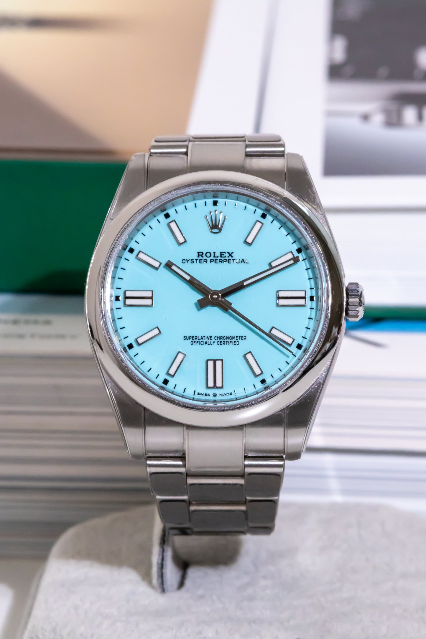 Discontinued Rolex Oyster Perpetual 41mm Tiffany dial Reference 124300