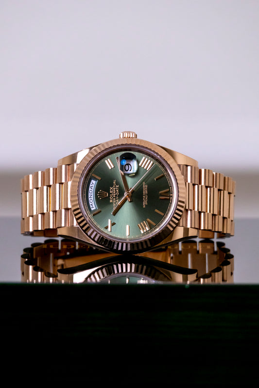 Rolex Day Date 40mm Rose Gold Olive Dial Reference 228235