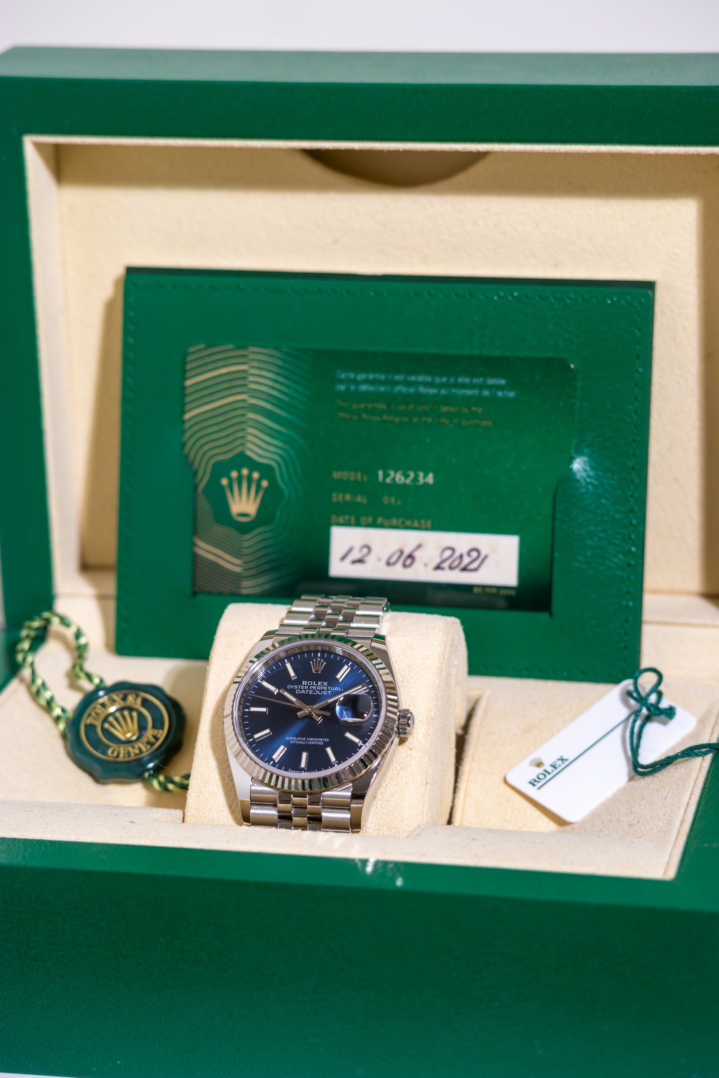 Rolex Datejust 36mm Blue dial Fluted Jubilee Reference 126234