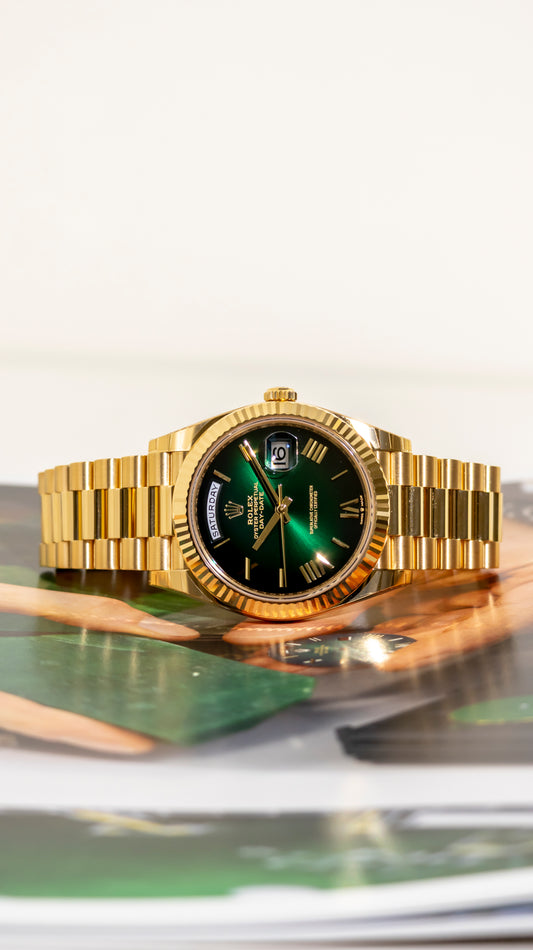Rolex Day Date Yellow Gold Ombre Green 40mm Reference 228238