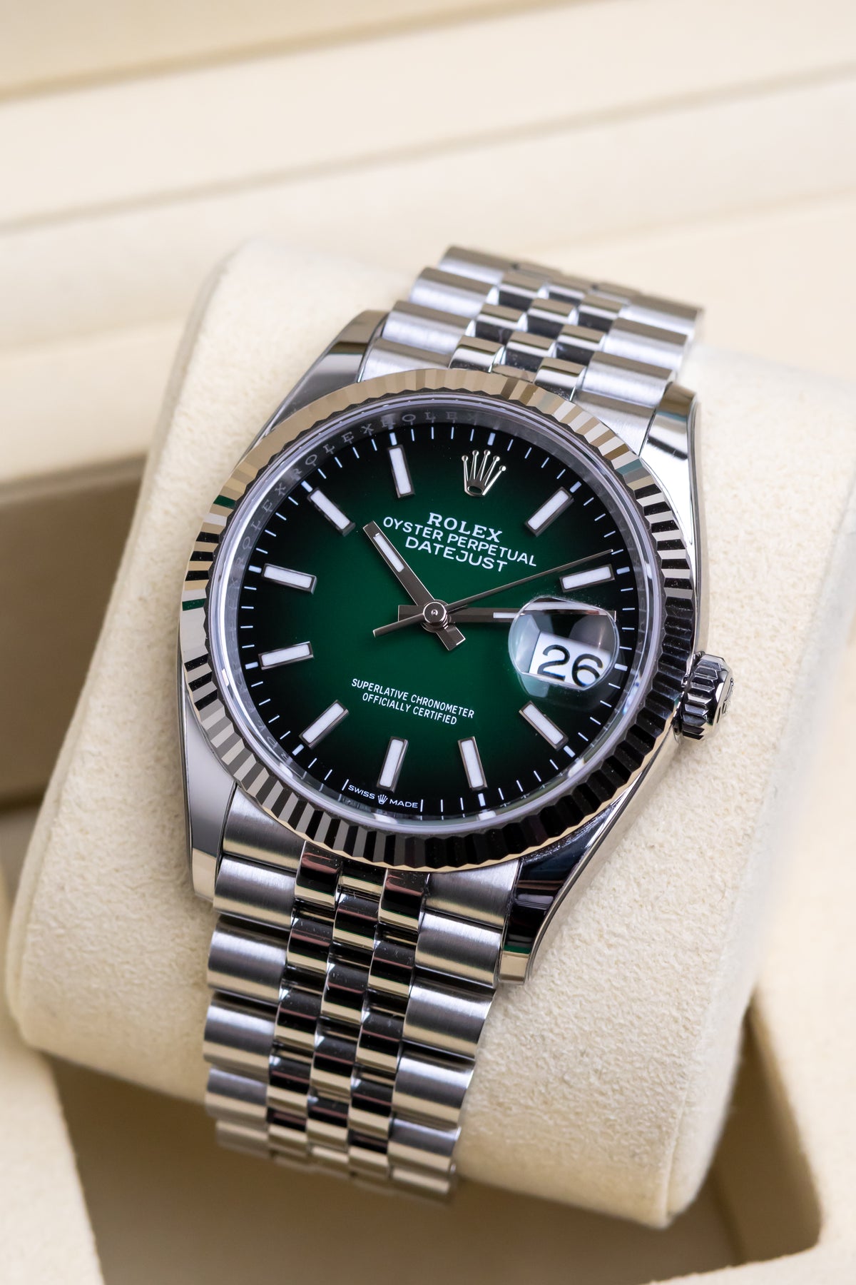 Rolex Datejust 36mm Ombre Green Fluted Jubilee Reference 126334