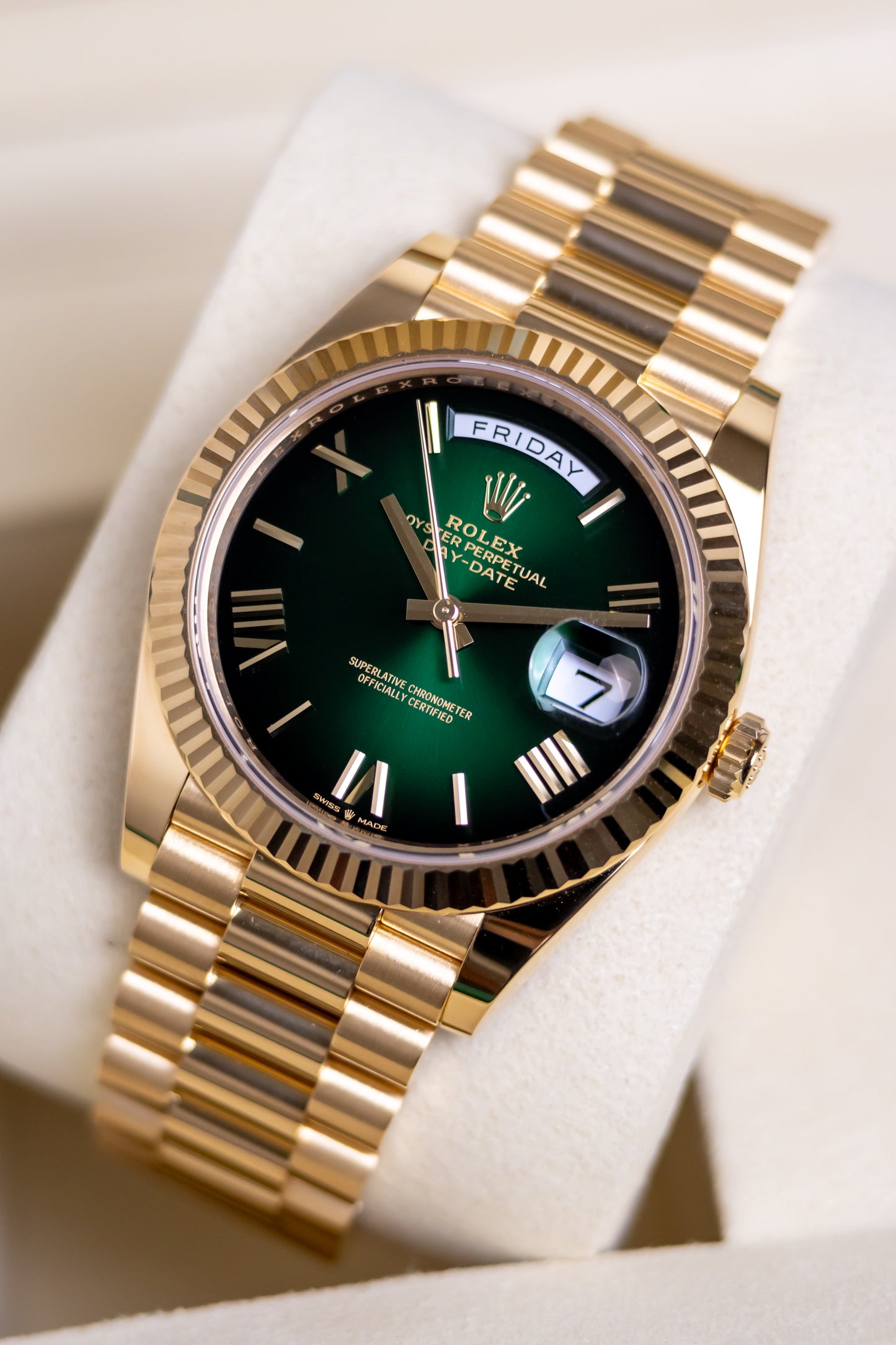 Rolex Day Date YG Ombre Green 40mm Reference 228238
