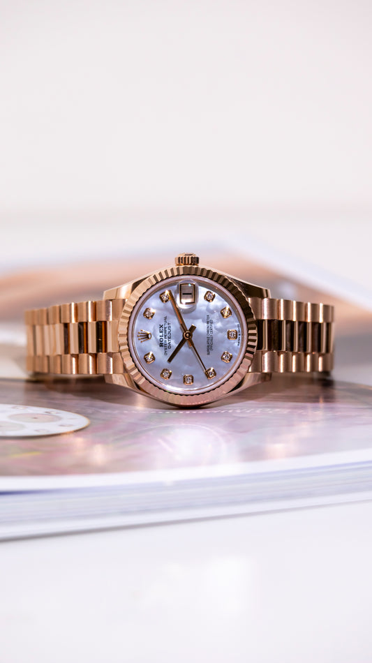 Rolex Datejust 31mm Everose Gold Presidential Mother of Pearl Dial Reference 278275