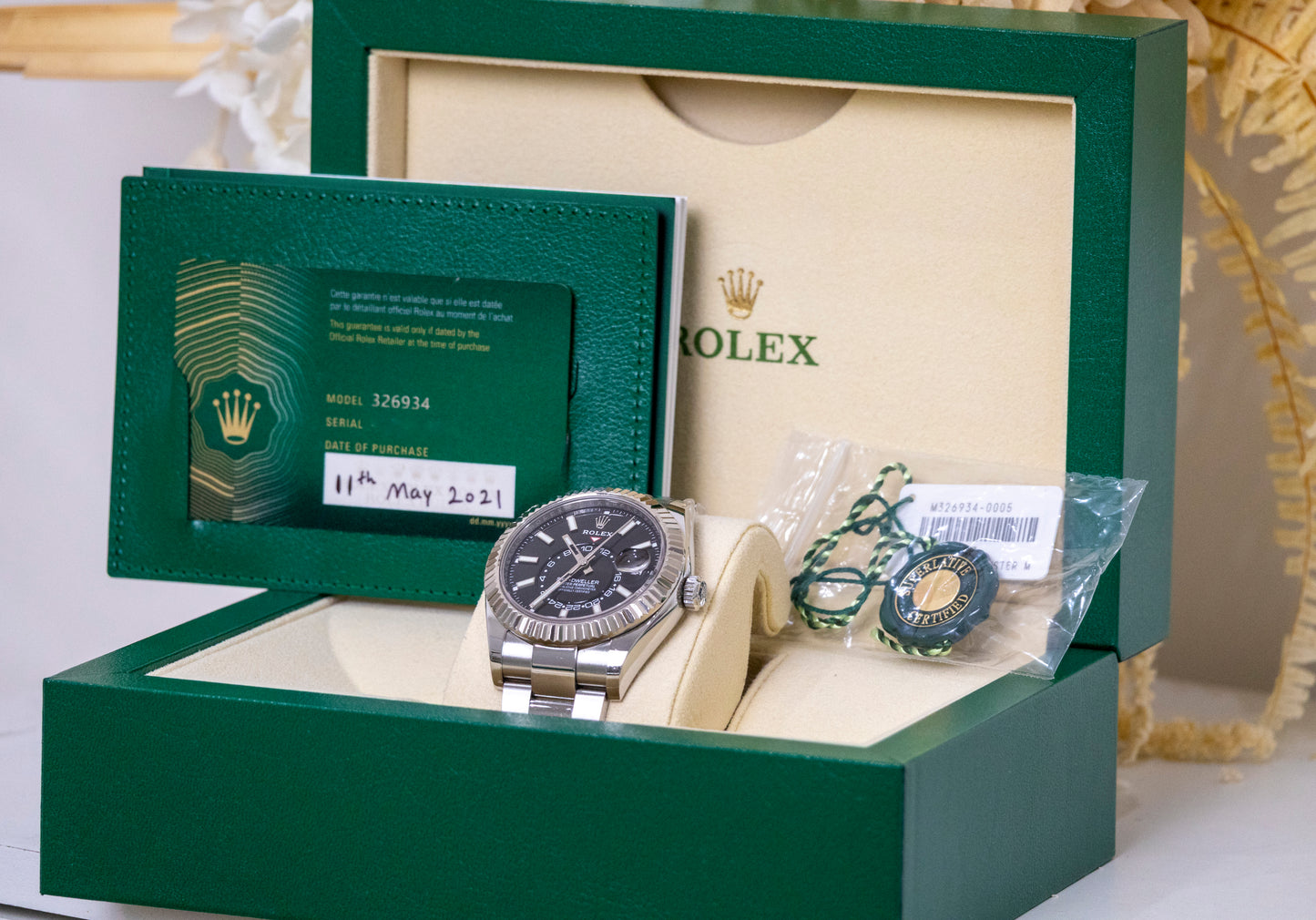 2021 Rolex Sky-Dweller Black dial Fluted Oyster Bracelet Reference 326934