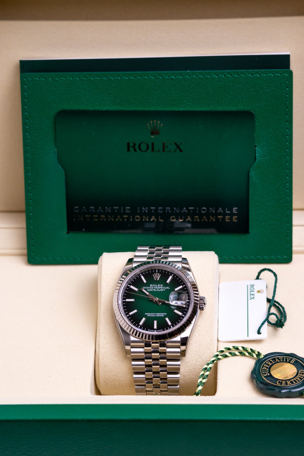 Rolex Datejust 36mm Ombre Green Fluted Jubilee Reference 126334