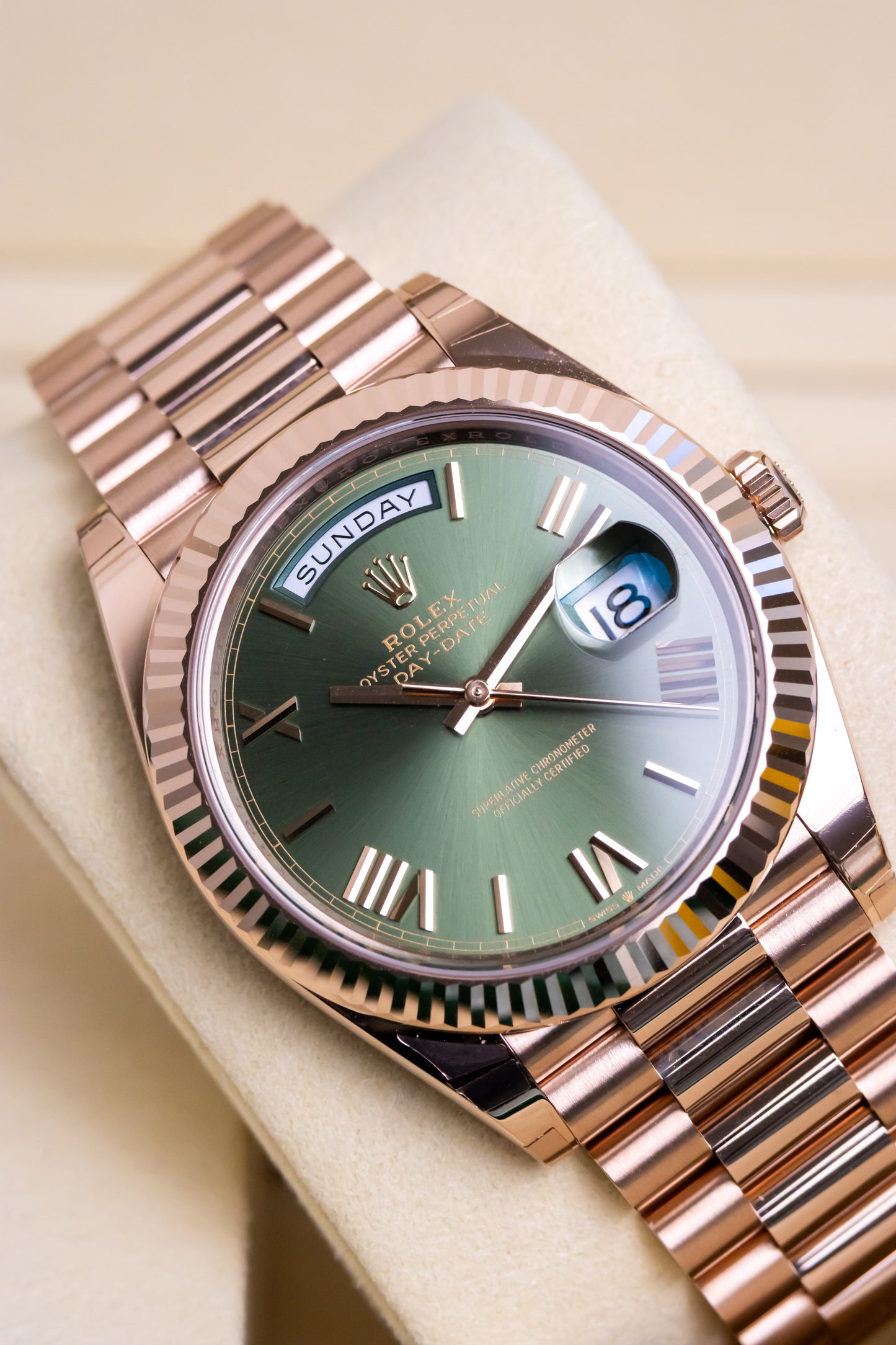 Rolex Day Date 40mm Rose Gold Olive Reference 228235