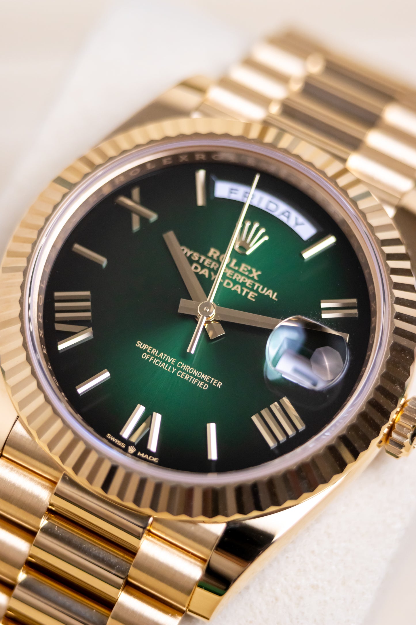 Rolex Day Date YG Ombre Green 40mm Reference 228238