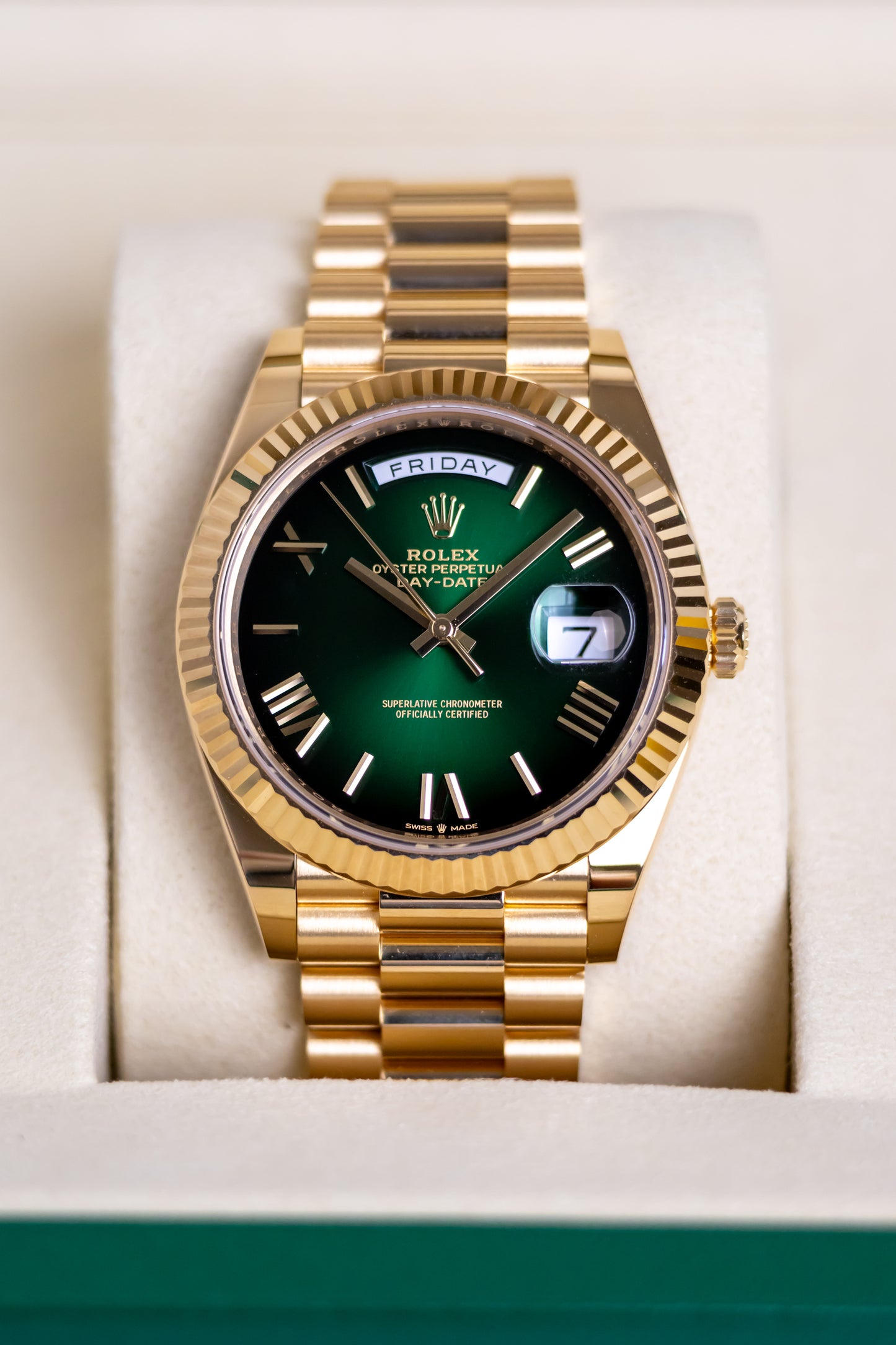 Rolex Day Date YG Ombre Green 40mm Reference 228238