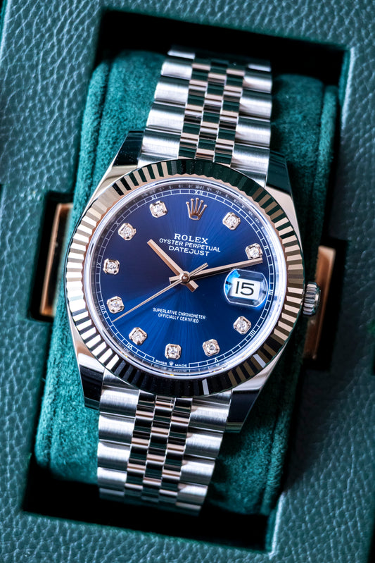 Rolex Datejust 41mm Blue Diamonds Dial Fluted Jubilee Reference 126334