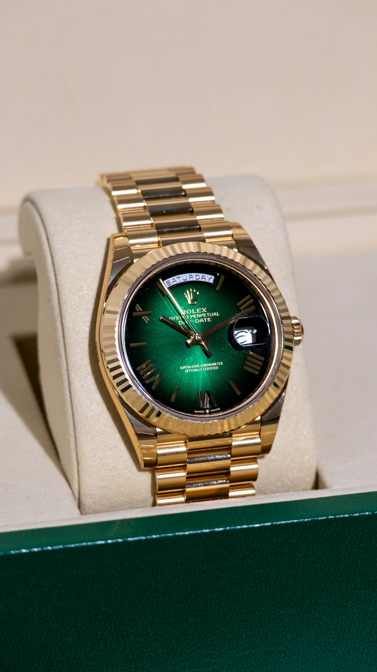 Rolex Day Date Yellow Gold Ombre Green 40mm Reference 228238