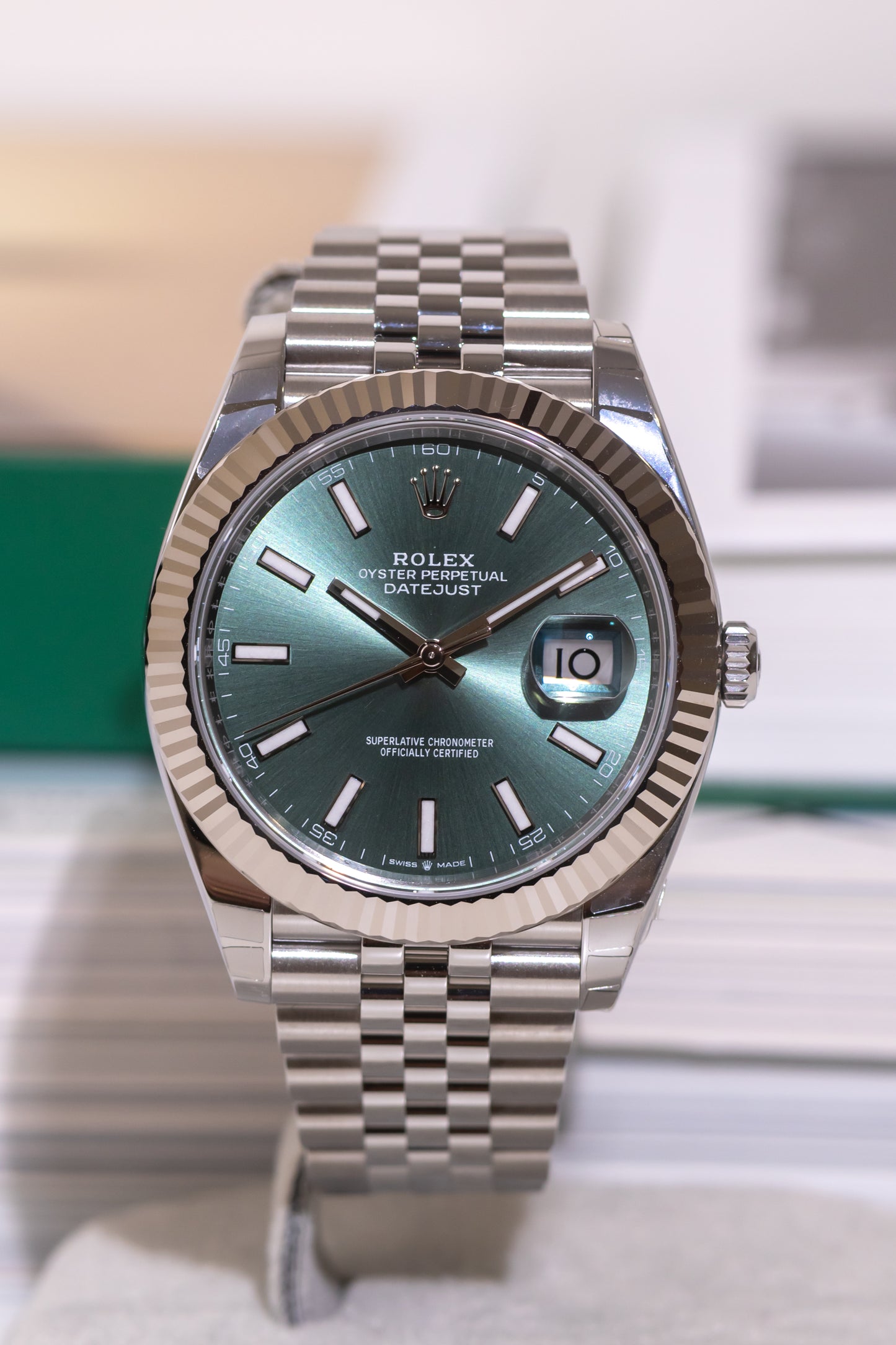 Rolex Datejust 41mm Mint Green Fluted Jubilee Reference 126334