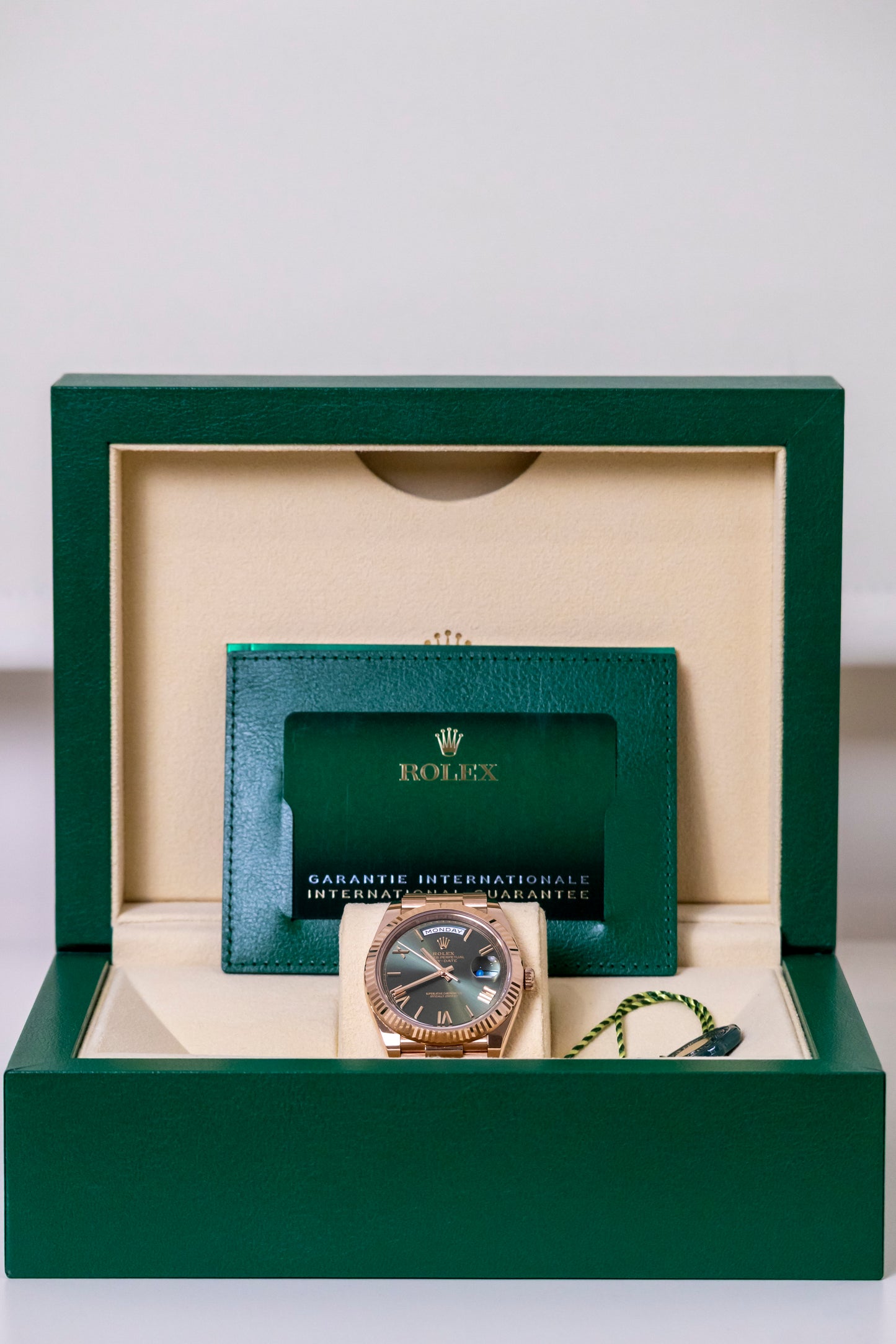 Rolex Day Date 40mm Rose Gold Olive Dial Reference 228235