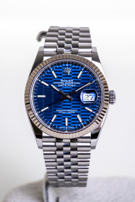 2022 Rolex Datejust 36mm Discontinued Motif Blue dial Fluted Jubilee Reference 126234
