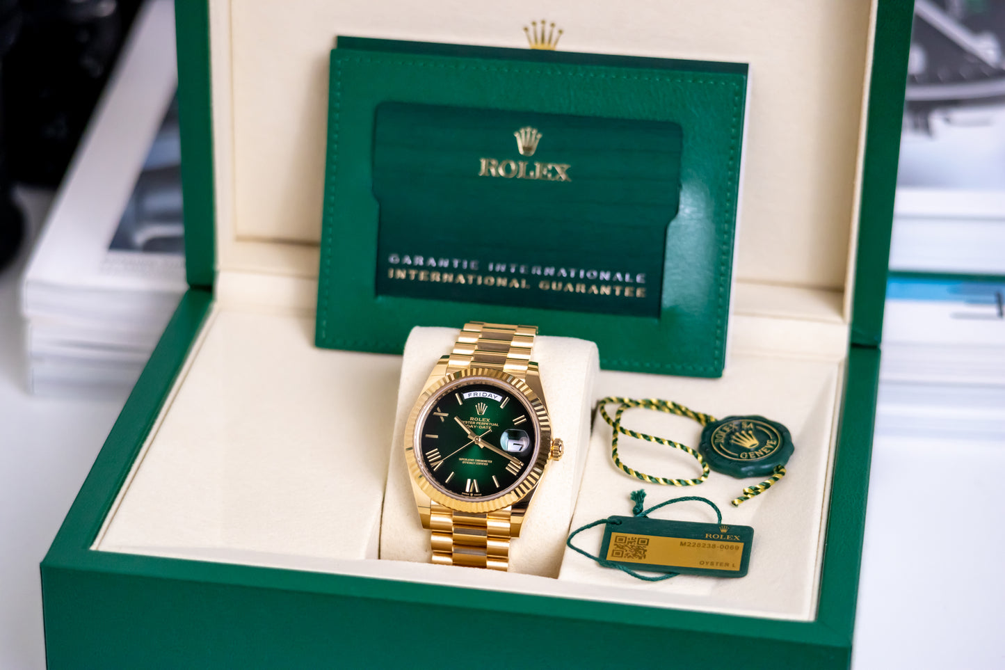 Rolex Day Date YG Ombre Green 40mm Reference 228238