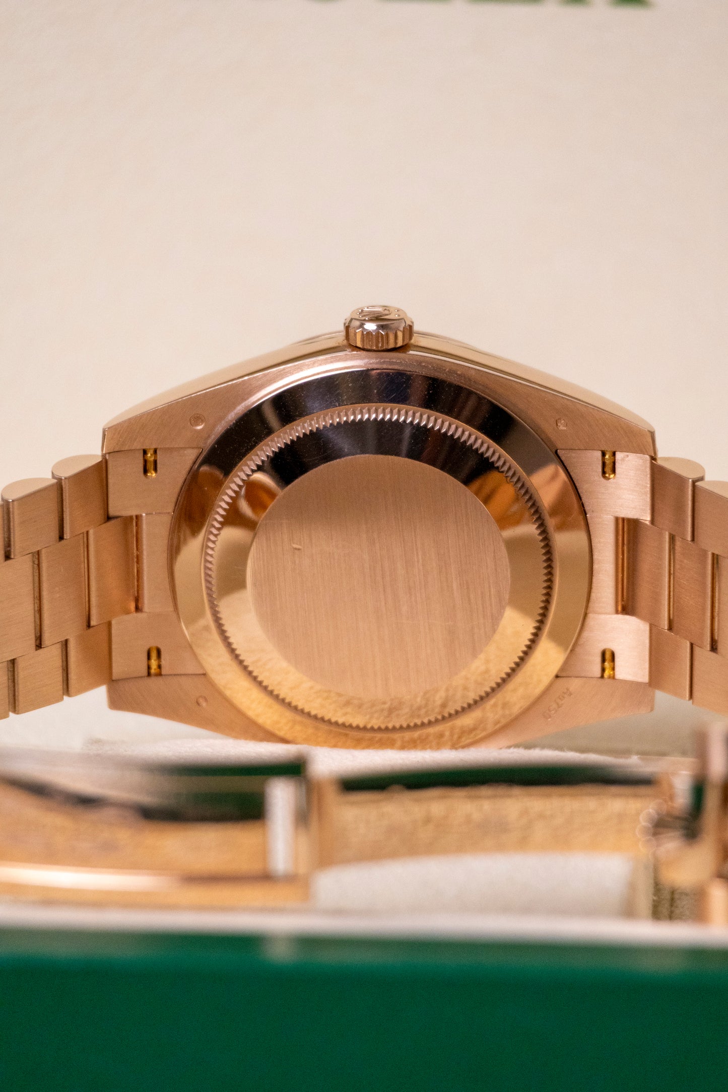 Rolex Day-Date 40mm Rose Gold Chocolate Baguette Diamond Reference 228235