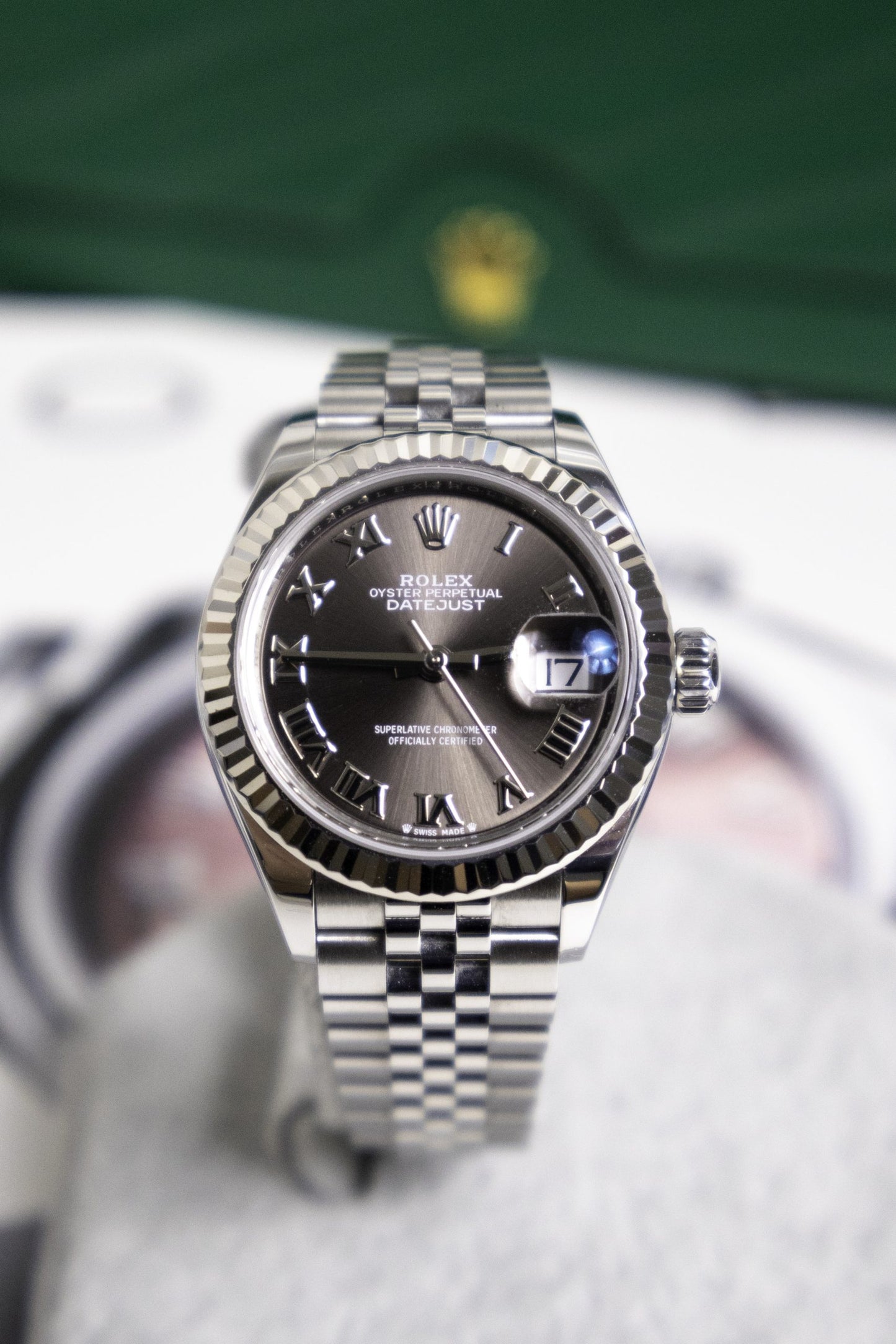 2022 Rolex Lady Datejust 28mm Grey Roman Numerals Fluted Jubilee Reference 279174